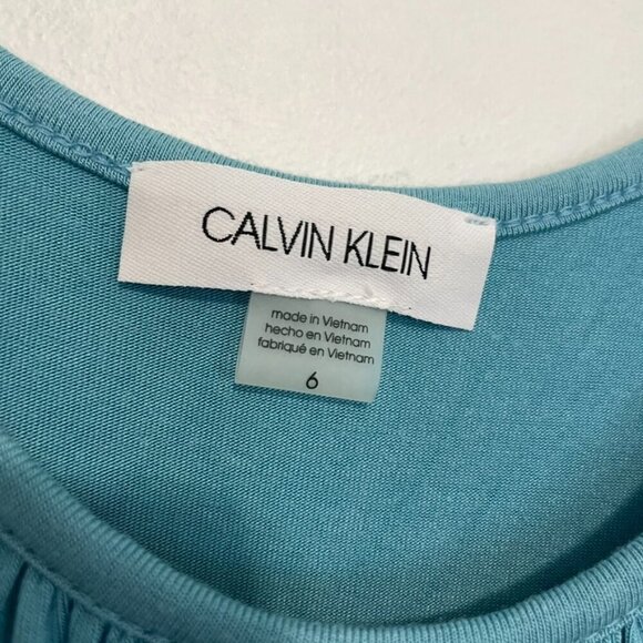 NEW NWT CALVIN KLEIN CK Sleeveless Tiered Dress Solid Aqua Blue Midi Sundress 6 - Picture 5 of 14